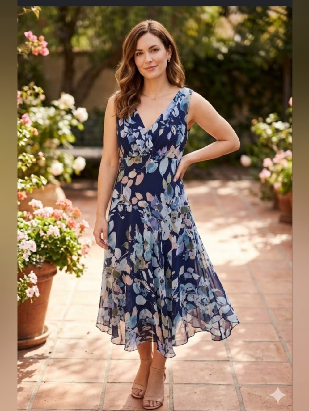 Rabbit Rabbit Rabbit Navy Floral V-Neck Midi Dress